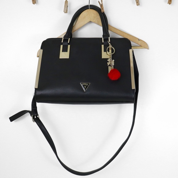 GUESS Hard Shell Leather Tote w/ OG POMPOM Poodle Keychain - Picture 4 of 16